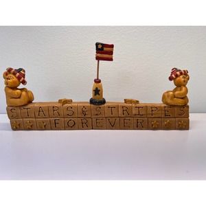 Suzi Skoglund Blossom Bucket Stars and Stripes Forever Block Primitive Figurine